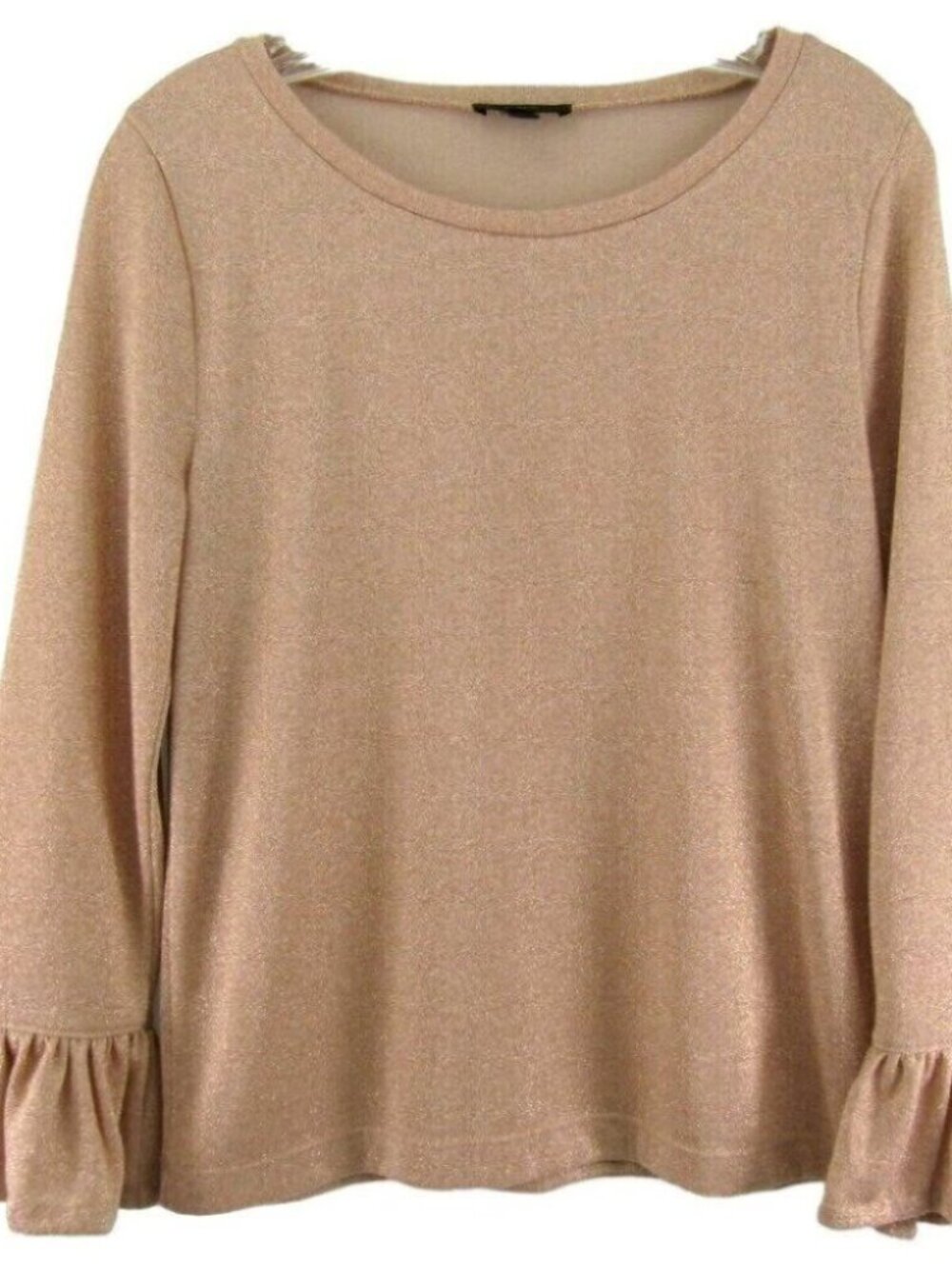 J Crew Beige Gold Metallic Sparkle Long Ruffle Sleeve Top Womens Size M Bling